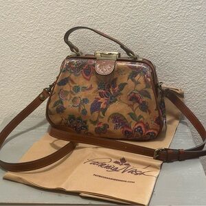 Patricia Nash Tan and Brown Crossbody Bag with Floral Design